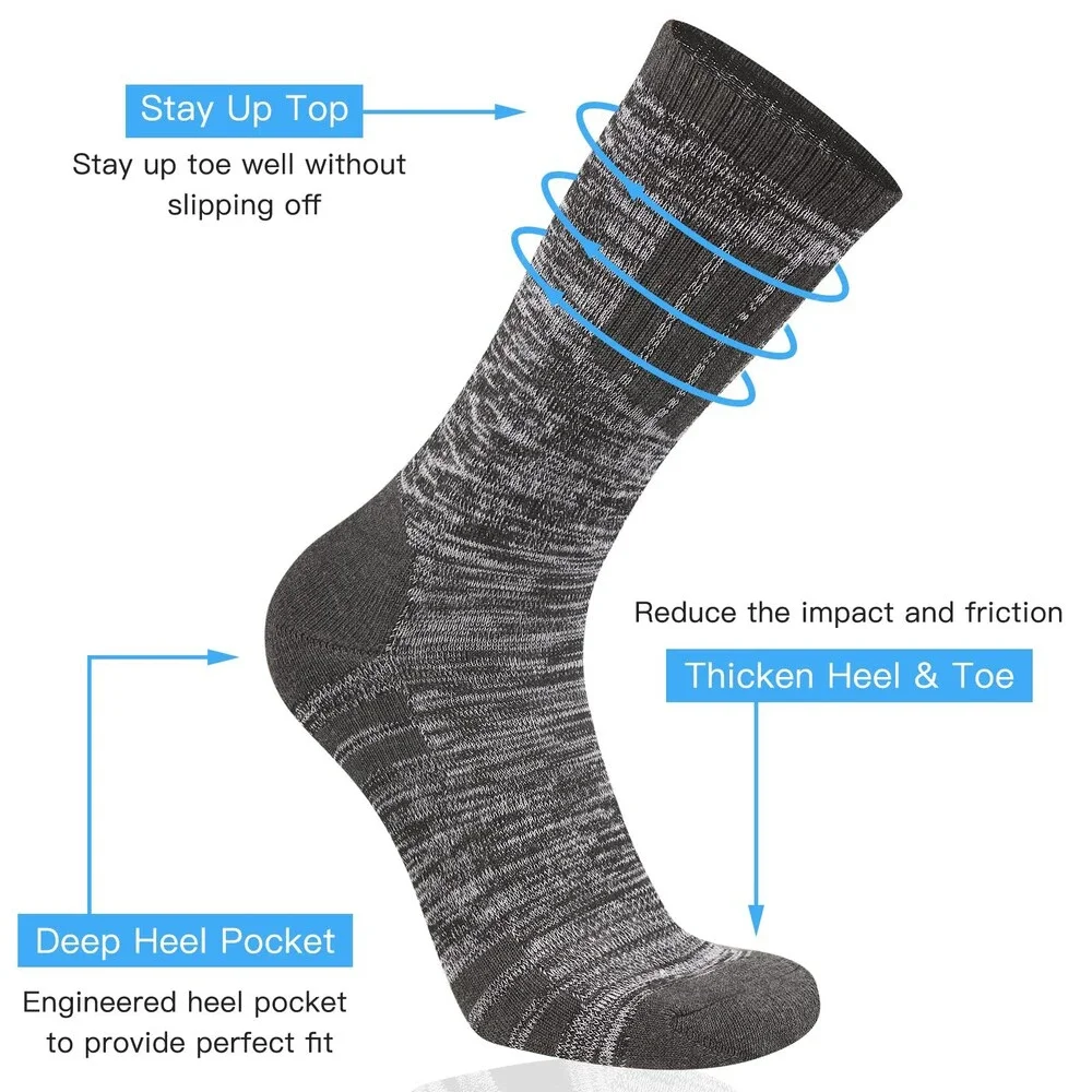 COOVAN Men's Hiking Crew Socks 5 Pairs Moisture Wicking Cushioned ONE SZ